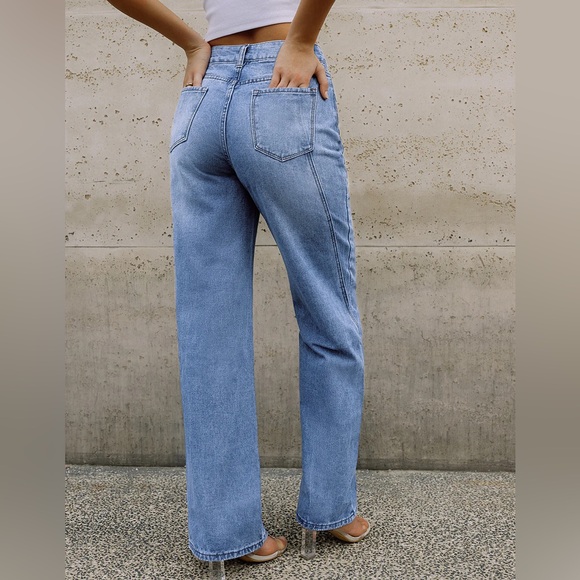Commense Vintage High Waisted Straight Leg Jeans with Seam Details - Picture 4 of 11